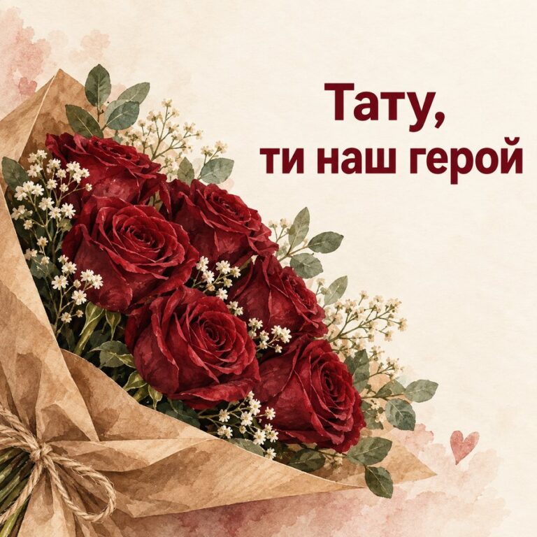 Тату, ти наш герой - листівка з привітанням з Днем народження татові