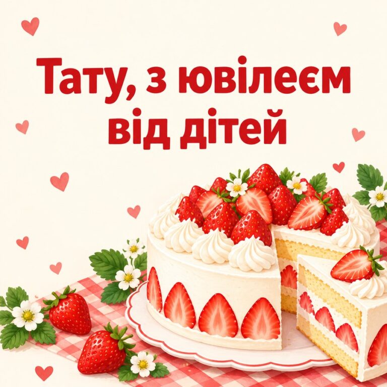 Тату, з ювілеєм від дітей - листівка з привітанням з Днем народження татові