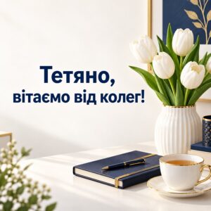 Тетяно, вітаємо від колег! - листівка з привітанням з днем народження Тетяні