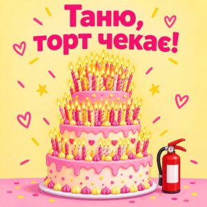 Таню, торт чекає! - листівка з привітанням з днем народження Тетяні