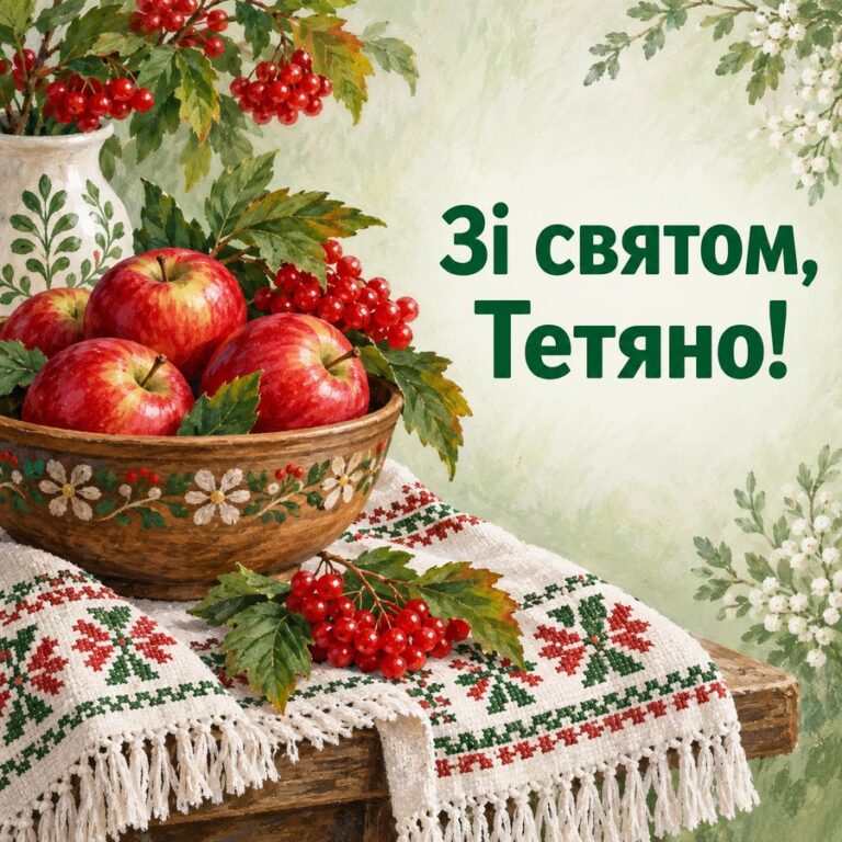 Зі святом, Тетяно! - листівка з привітанням з Днем ангела Тетяни