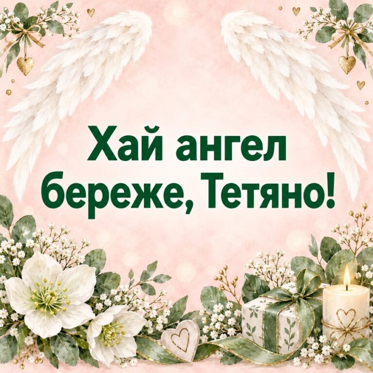 Хай ангел береже, Тетяно! - листівка з привітанням з Днем ангела Тетяни