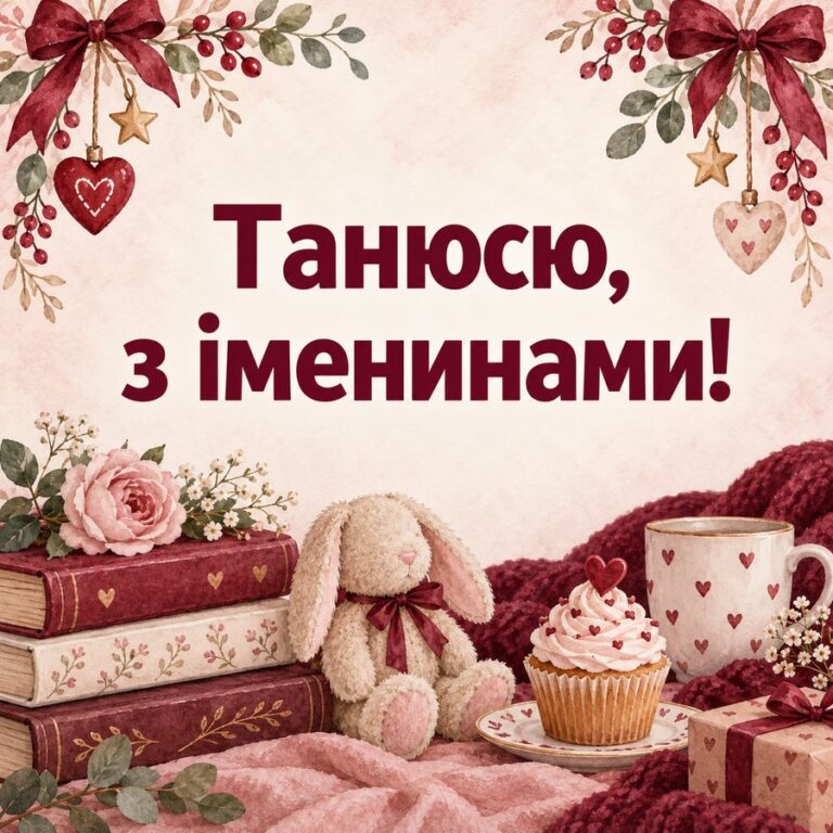 Танюсю, з іменинами! - листівка з привітанням з Днем ангела Тетяни