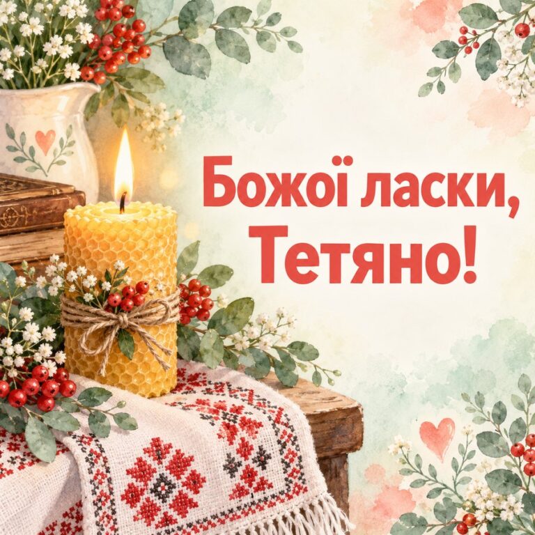 Божої ласки, Тетяно! - листівка з привітанням з Днем ангела Тетяни