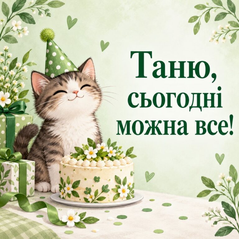 Таню, сьогодні можна все! - листівка з привітанням з Днем ангела Тетяни