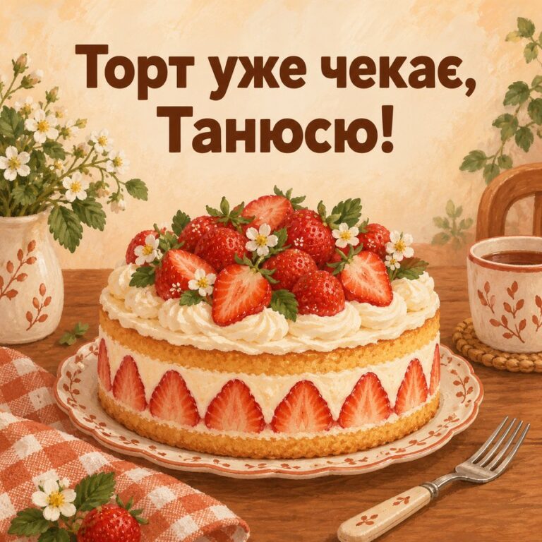 Торт уже чекає, Танюсю! - листівка з привітанням з Днем ангела Тетяни