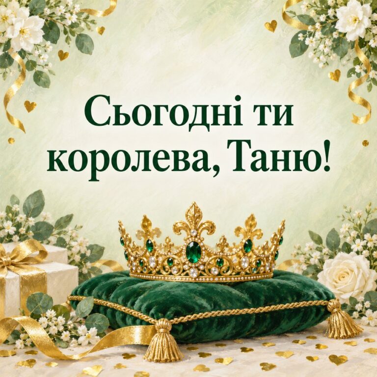 Сьогодні ти королева, Таню! - листівка з привітанням з Днем ангела Тетяни