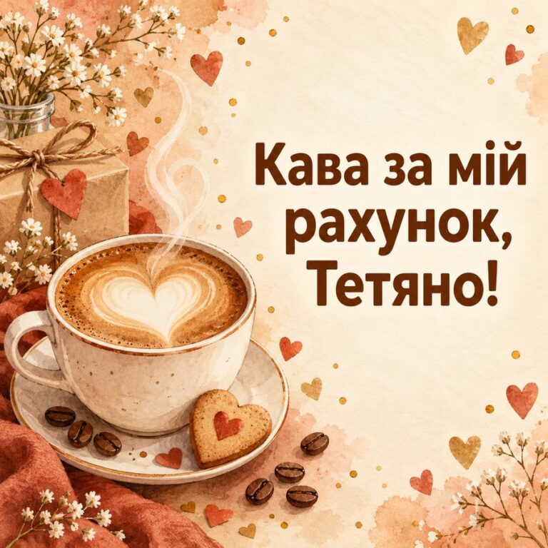 Кава за мій рахунок, Тетяно! - листівка з привітанням з Днем ангела Тетяни