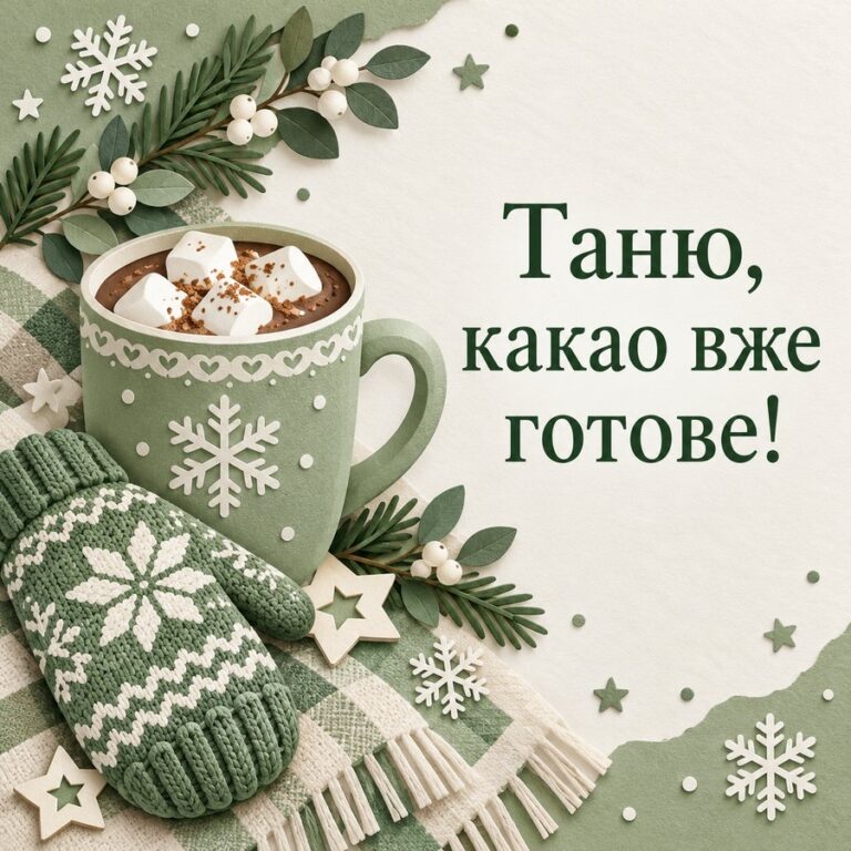 Таню, какао вже готове! - листівка з привітанням з Днем ангела Тетяни