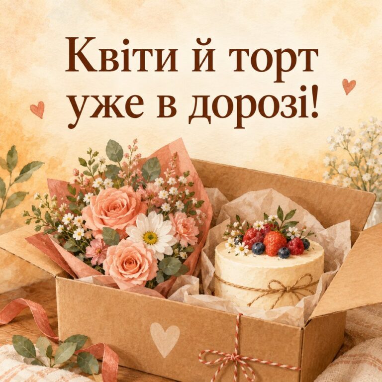 Квіти й торт уже в дорозі! - листівка з привітанням з Днем ангела Тетяни