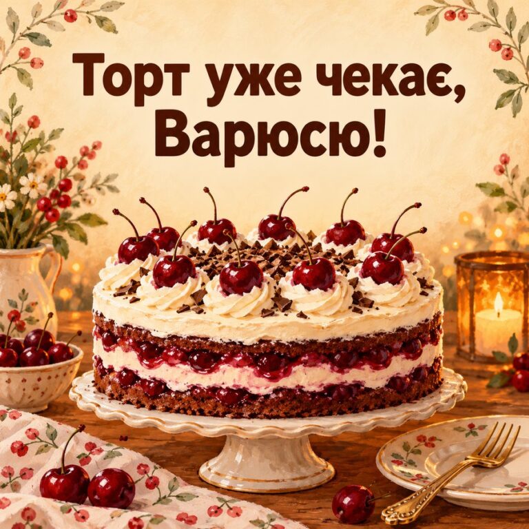 Торт уже чекає, Варюсю! - листівка з привітанням з Днем ангела Варвари