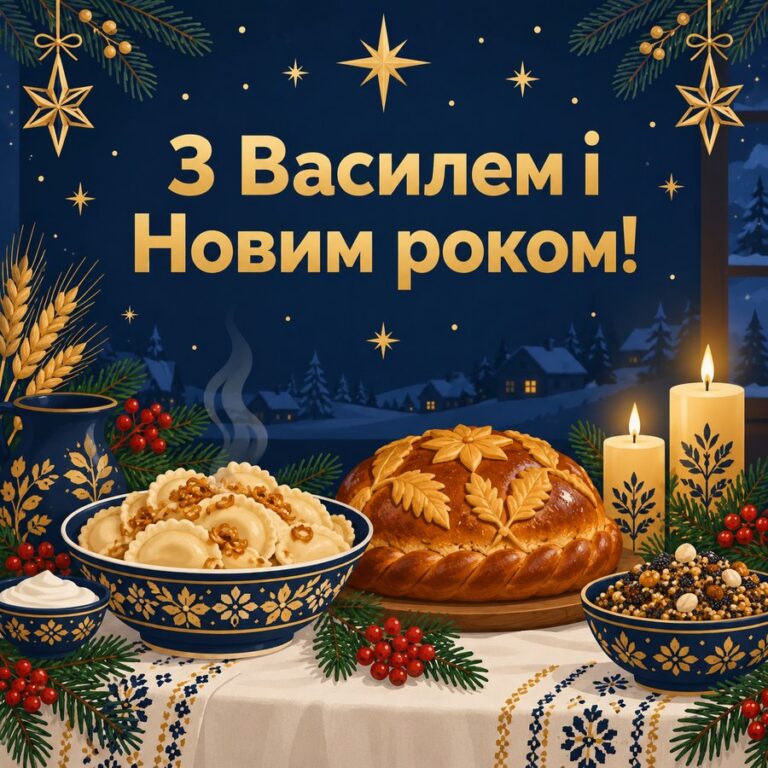 З Василем і Новим роком! - листівка з привітанням з Днем ангела Василя