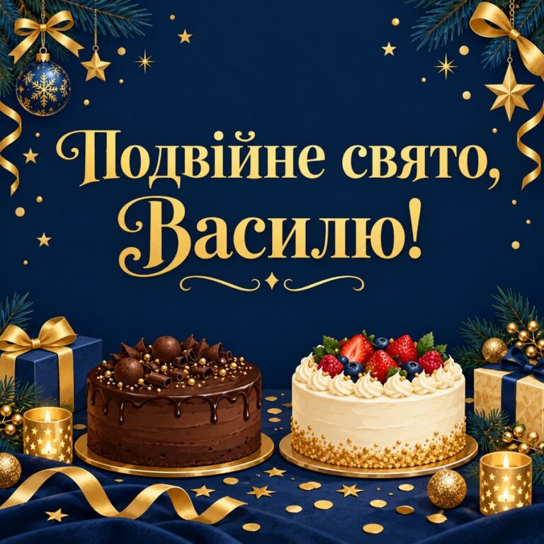 Подвійне свято, Василю! - листівка з привітанням з Днем ангела Василя
