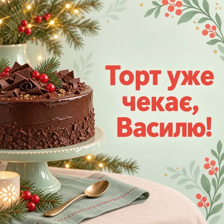 Торт уже чекає, Василю! - листівка з привітанням з Днем ангела Василя