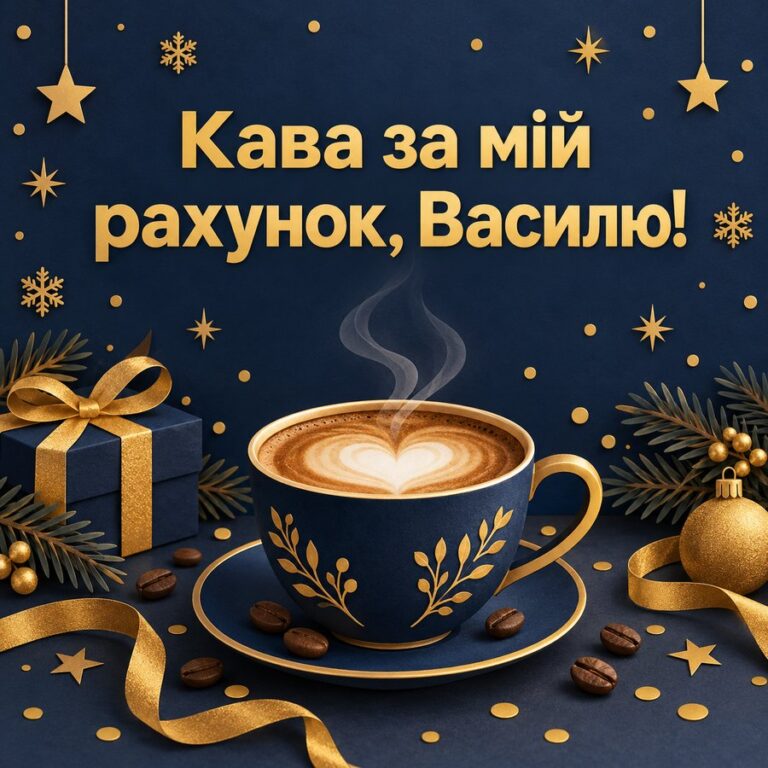 Кава за мій рахунок, Василю! - листівка з привітанням з Днем ангела Василя