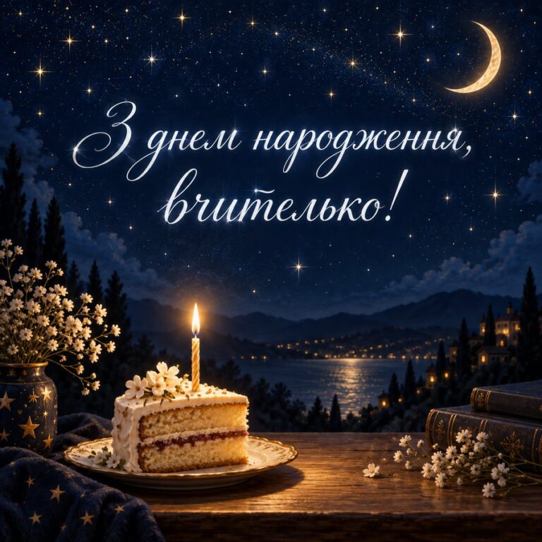 З днем народження, вчителько! - листівка з привітанням з Днем народження вчительці