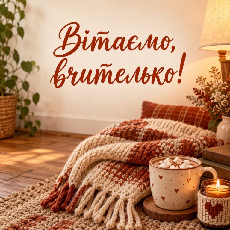 Вітаємо, вчителько! - листівка з привітанням з Днем народження вчительці