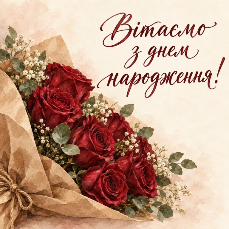 Вітаємо з днем народження! - листівка з привітанням з Днем народження вчительці