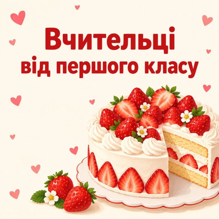 Вчительці від першого класу - листівка з привітанням з Днем народження вчительці