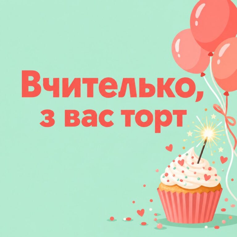 Вчителько, з вас торт - листівка з привітанням з Днем народження вчительці