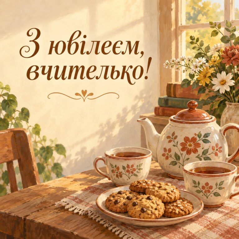 З ювілеєм, вчителько! - листівка з привітанням з Днем народження вчительці