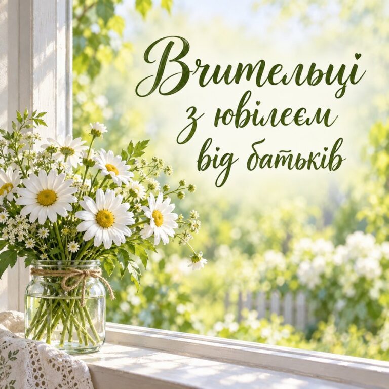 Вчительці з ювілеєм від батьків - листівка з привітанням з Днем народження вчительці