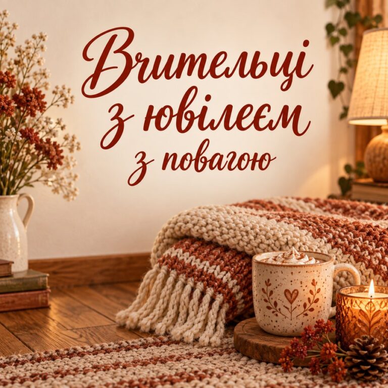 Вчительці з ювілеєм з повагою - листівка з привітанням з Днем народження вчительці