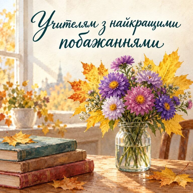 Учителям з найкращими побажаннями - листівка з привітанням з Днем вчителя