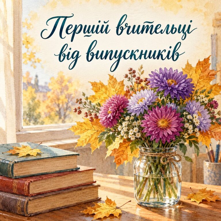Першій вчительці від випускників - листівка з привітанням з Днем вчителя