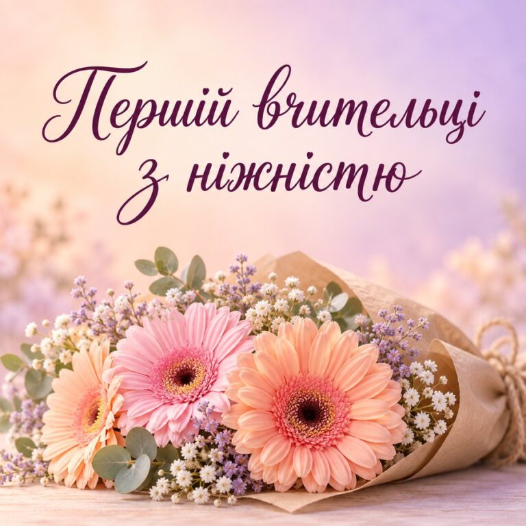 Першій вчительці з ніжністю - листівка з привітанням з Днем вчителя