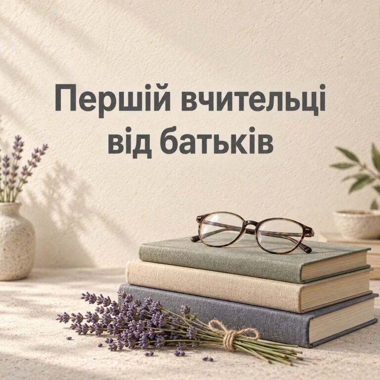 Першій вчительці від батьків - листівка з привітанням з Днем вчителя