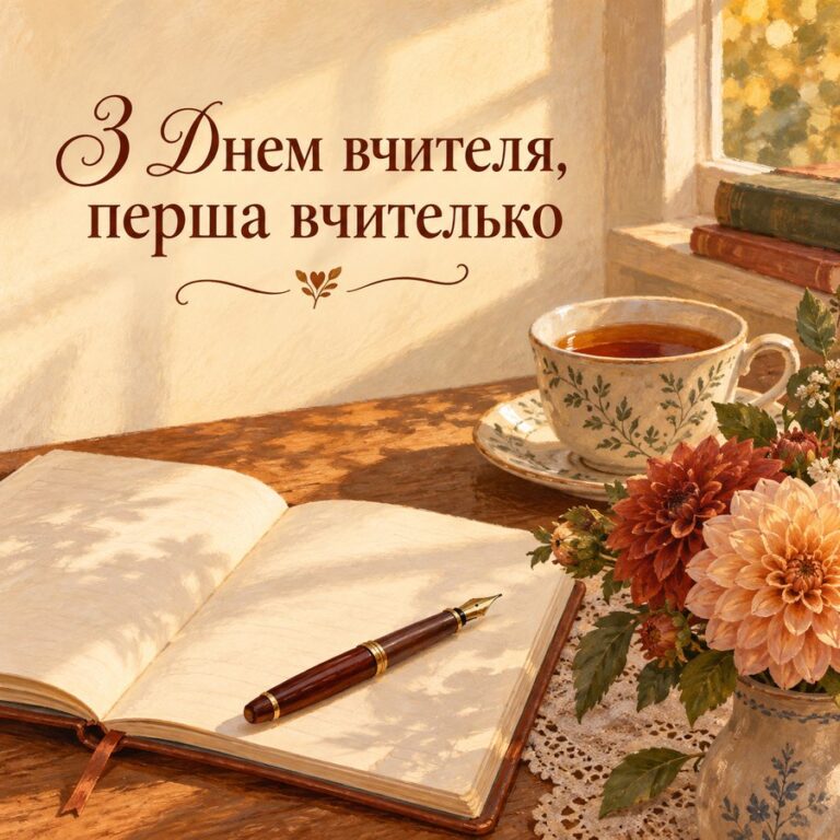 З Днем вчителя, перша вчителько - листівка з привітанням з Днем вчителя
