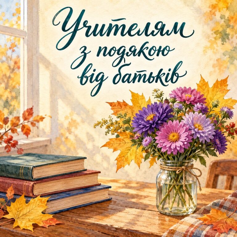 Учителям з подякою від батьків - листівка з привітанням з Днем вчителя