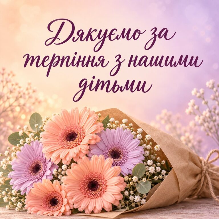 Дякуємо за терпіння з нашими дітьми - листівка з привітанням з Днем вчителя