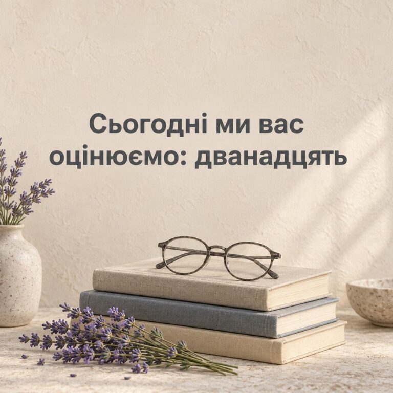 Сьогодні ми вас оцінюємо: дванадцять - листівка з привітанням з Днем вчителя