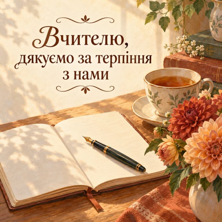 Вчителю, дякуємо за терпіння з нами - листівка з привітанням з Днем вчителя