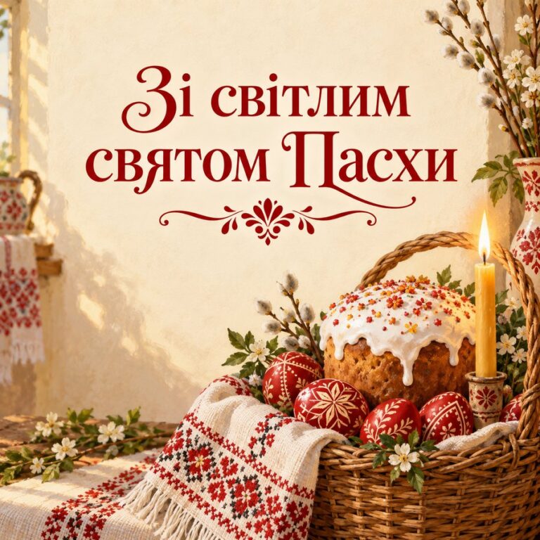 Зі світлим святом Пасхи - листівка з привітанням з Великоднем