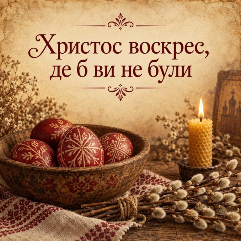 Христос воскрес, де б ви не були - листівка з привітанням з Великоднем