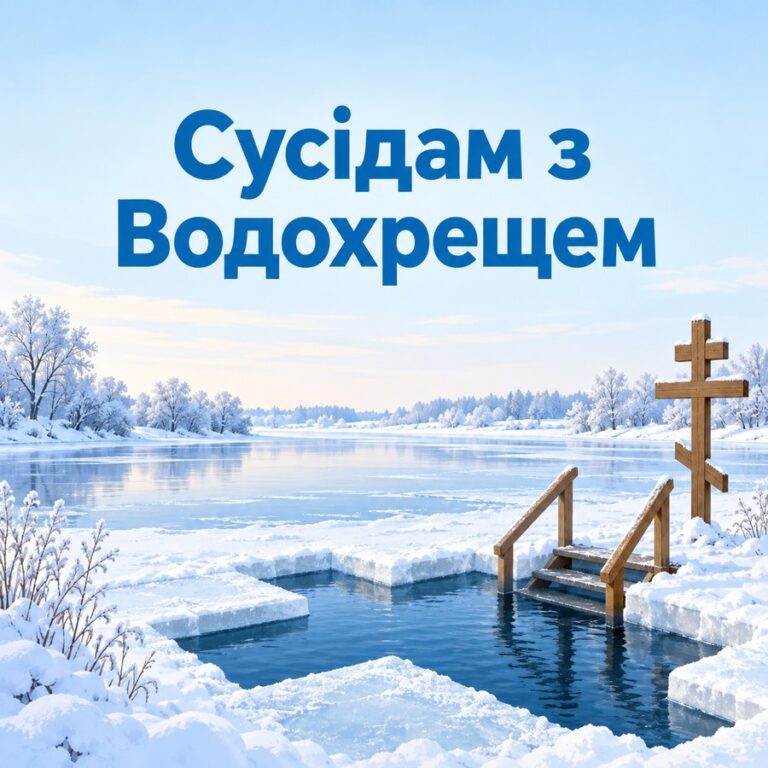 Сусідам з Водохрещем - листівка з привітанням з Водохрещем