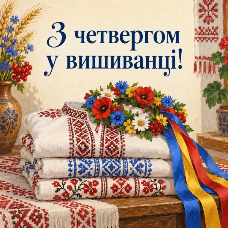 З четвергом у вишиванці! - листівка з привітанням з Днем вишиванки