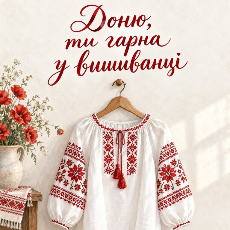 Доню, ти гарна у вишиванці - листівка з привітанням з Днем вишиванки