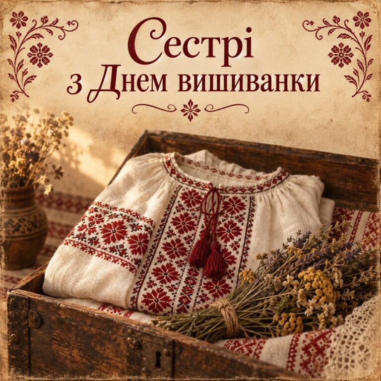 Сестрі з Днем вишиванки - листівка з привітанням з Днем вишиванки