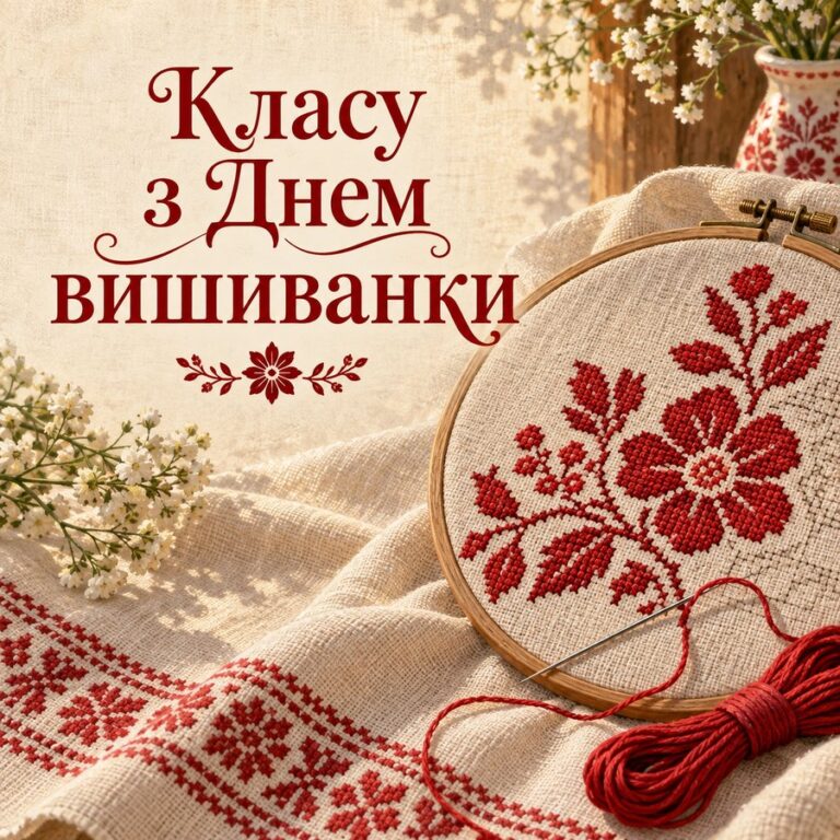Класу з Днем вишиванки - листівка з привітанням з Днем вишиванки