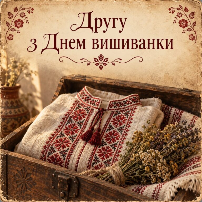Другу з Днем вишиванки - листівка з привітанням з Днем вишиванки