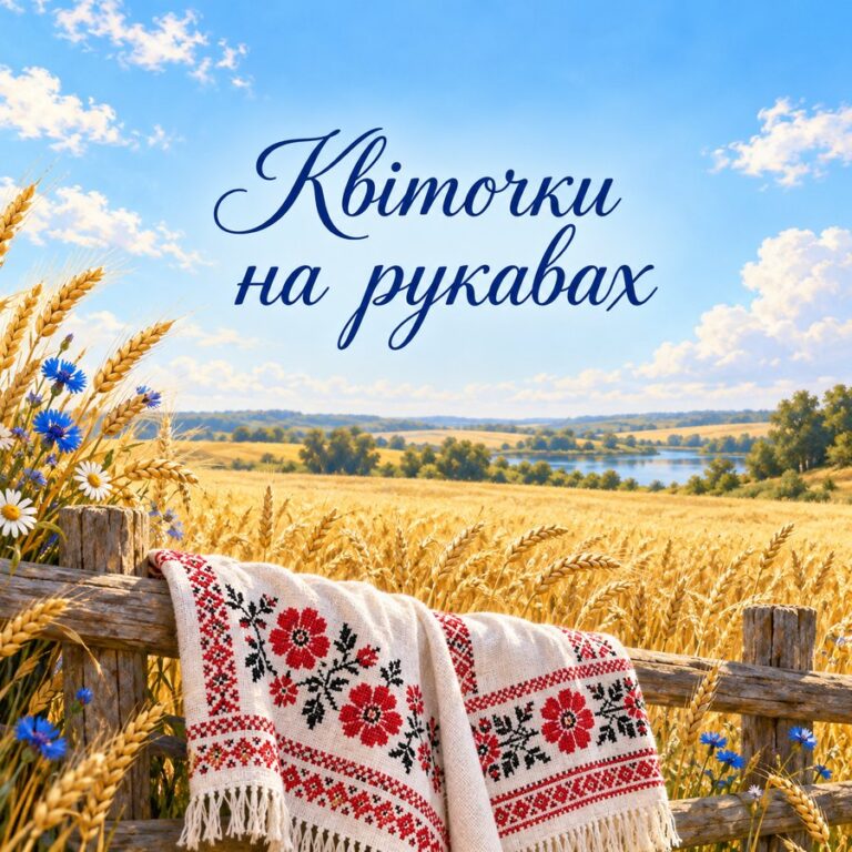 Квіточки на рукавах - листівка з привітанням з Днем вишиванки