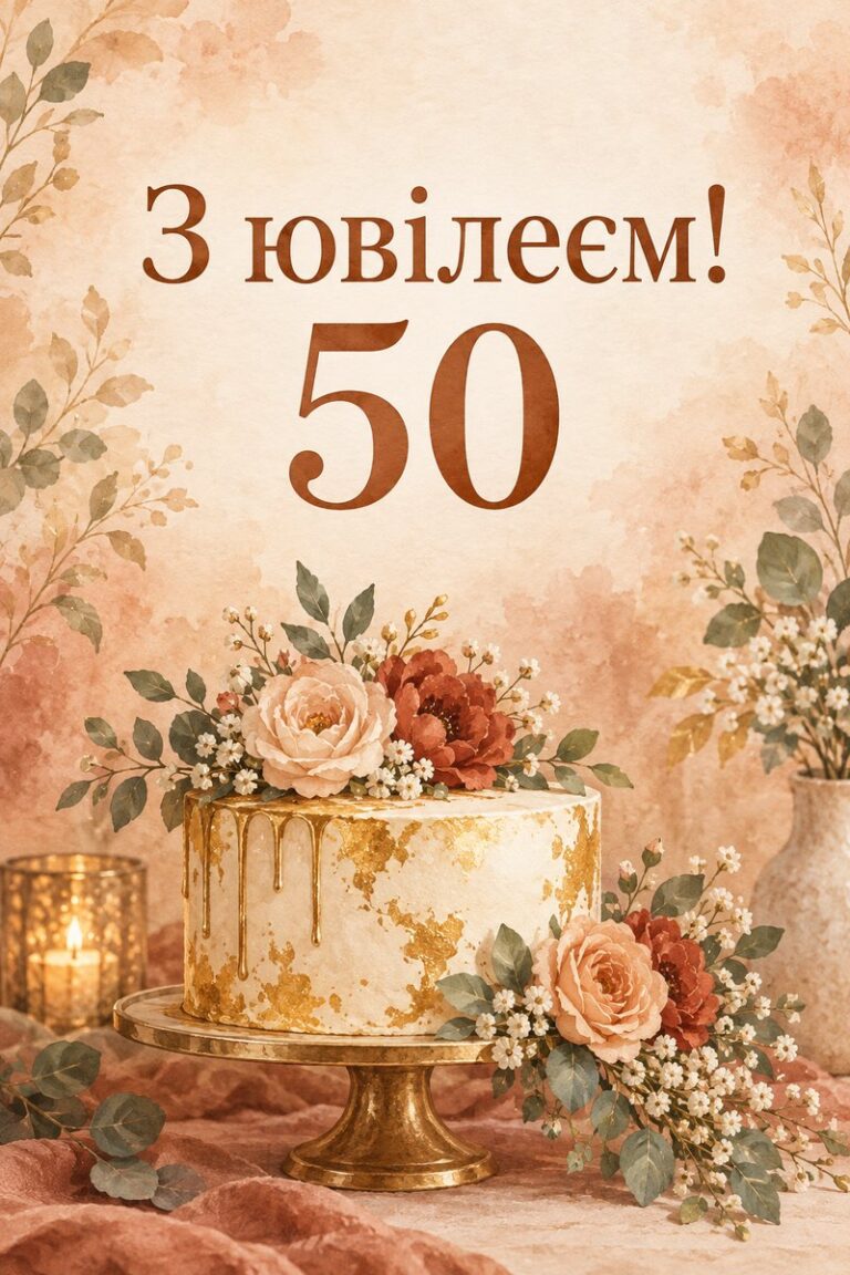 З ювілеєм! 50 - листівка з привітанням з ювілеєм жінці