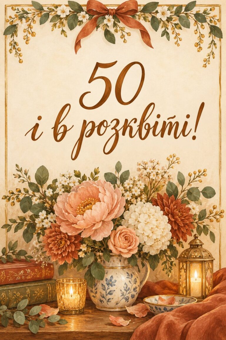 50 і в розквіті! - листівка з привітанням з ювілеєм жінці