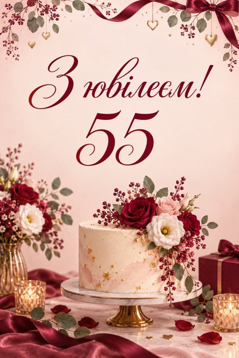 З ювілеєм! 55 - листівка з привітанням з ювілеєм жінці