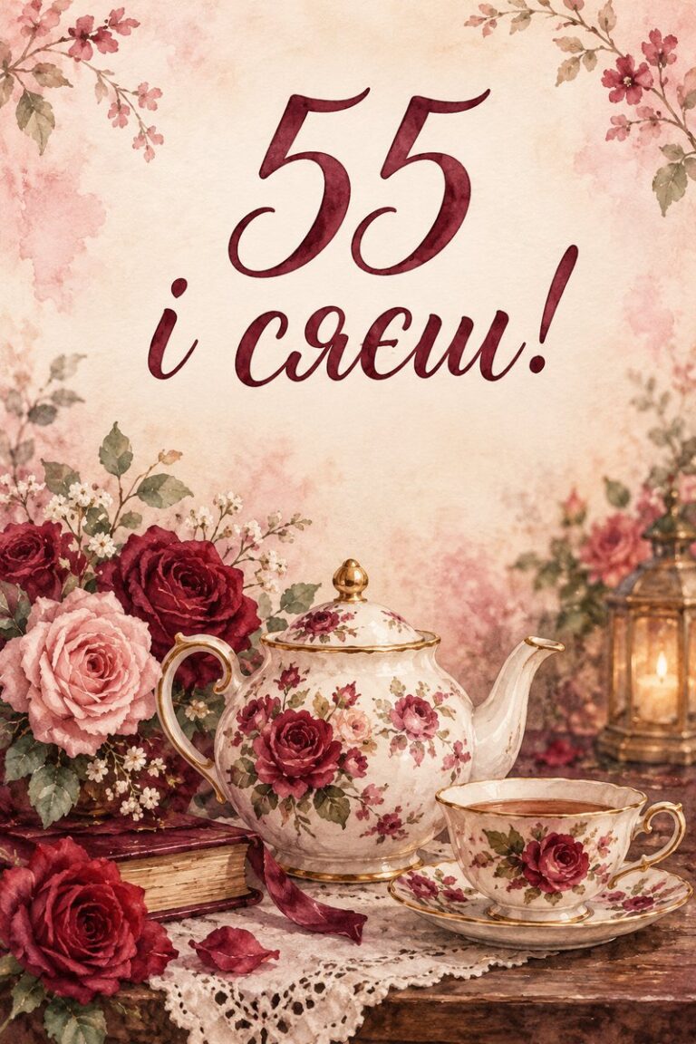 55 і сяєш! - листівка з привітанням з ювілеєм жінці