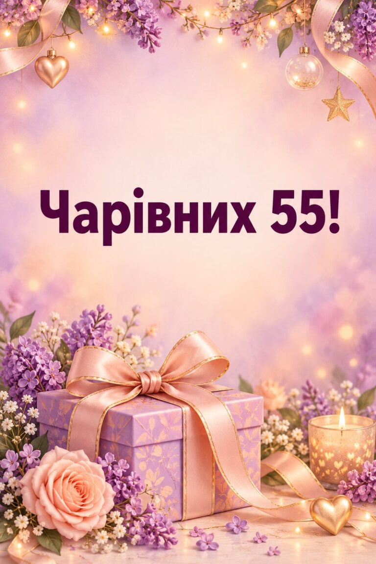 Чарівних 55! - листівка з привітанням з ювілеєм жінці